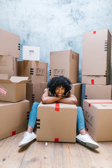 Two movers from Man and a Van Highbury are inside a bright, spacious room with white walls and large arched windows that allow natural daylight to fill the space. One mover, with curly hair and a bear